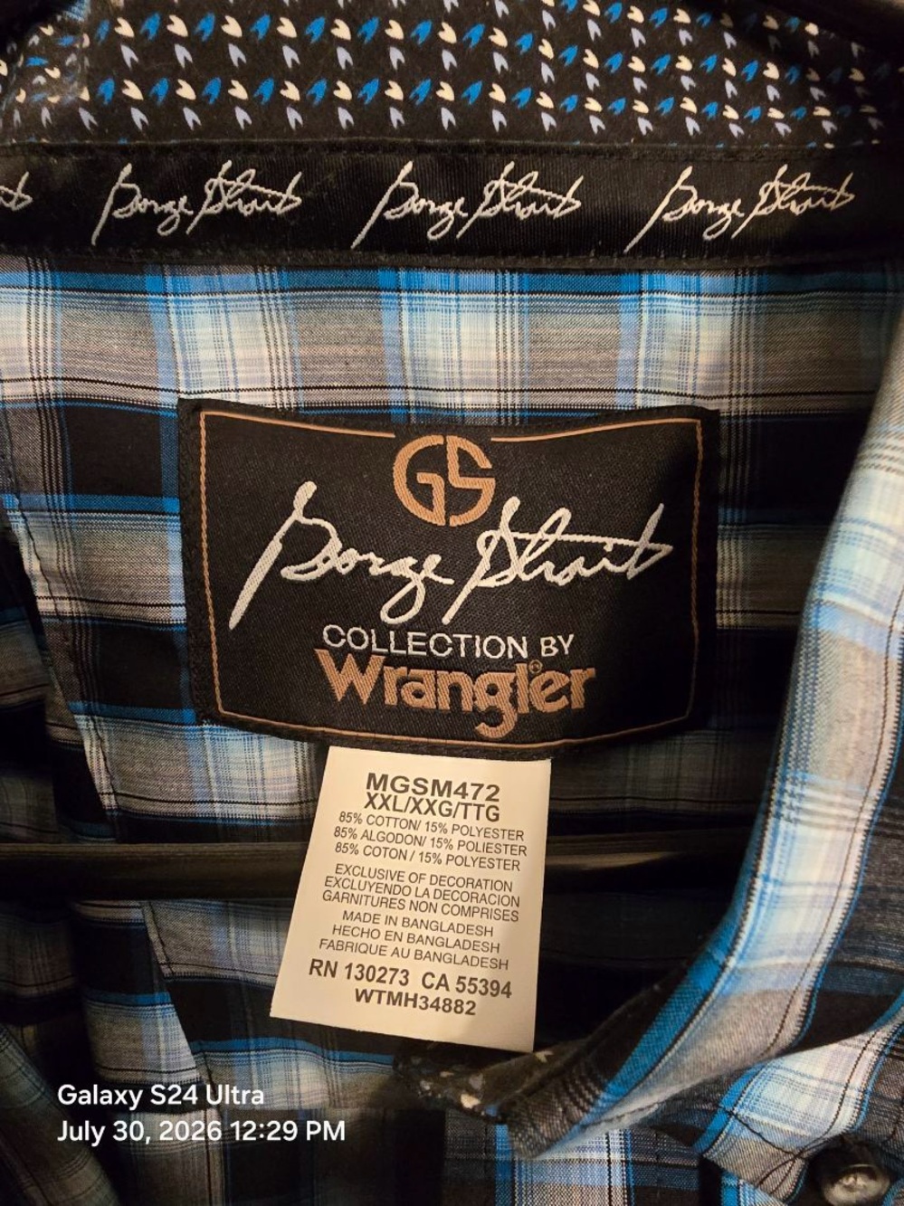 Wrangler George Strait Blue Black Plaid Button-Down Shirt